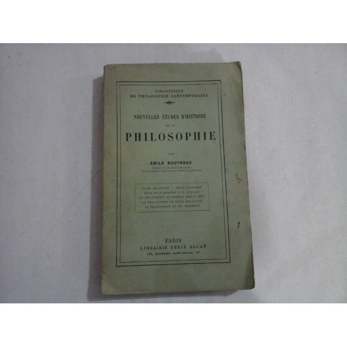 NOUVELLES ETUDES D'HISTOIRE DE LA PHILOSOPHIE - EMILE BOUTROUX